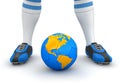 Man and soccer ball with globe (clipping path included) Royalty Free Stock Photo