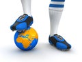 Man and soccer ball with globe (clipping path included) Royalty Free Stock Photo