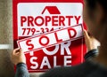 Man sold the house wall sign Royalty Free Stock Photo