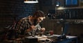 Man soldering drone in a garage Royalty Free Stock Photo