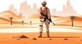 man soldier in desert isolated vector style illustration