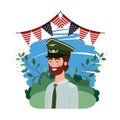 Man soldier of war with landscape and united states flag Royalty Free Stock Photo