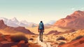 walking man travel landscape adventure trekking trek journey desert backpack hike. Generative AI. Royalty Free Stock Photo