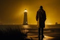 Man Solitude at the Lighthouse. Generative AI