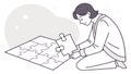 Man Solving Jigsaw Puzzle, Problem-Solving Hobby, vector design Generative AI Royalty Free Stock Photo