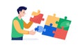 Man Solving Jigsaw Puzzle Vector Illustration, vector design Generative AI Royalty Free Stock Photo