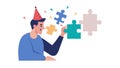 Man Solving Puzzle Pieces, Problem Solving Concept, vector design Generative AI Royalty Free Stock Photo