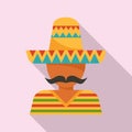 Man with sombrero icon, flat style