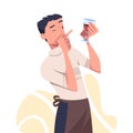 Man Sommelier in Apron as Wine Professional with Glass of Drink Vector Illustration