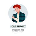 Man with sore throat holding thermometer in mouth