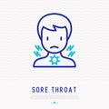 Man with sore throat thin line icon