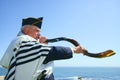 Man Sounding a Yemenite Shofar