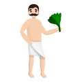 Man spa towel green branch icon, cartoon style Royalty Free Stock Photo