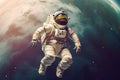 A man in a spacesuit floating in the air. Generative AI image. Royalty Free Stock Photo