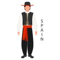 A man in a Spanish national traditional costume. Culture and retro traditions of Spain. Illustration, template
