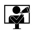 Man speaker. man with a speaker in the monitor. Silhouette illustration. Vector illustration. stock image.