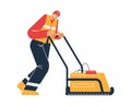 Man with special machine for road repair flat style, vector illustration Royalty Free Stock Photo