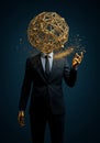 Man with Sphere Head Conjuring Gold Dust in Business Suit