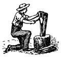 Man Splitting Wood, vintage illustration