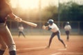 man sport bat field athlete baseball game ball uniform team player. Generative AI. Royalty Free Stock Photo