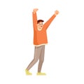 Man Sport Fan Character with Raised Hands Supporting Team Cheering at Stadium Vector Illustration Royalty Free Stock Photo