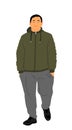 Man in sport wear walking the street vector illustration. Boy with hands in pockets in sweat suit and sneakers.