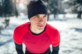 Sportsman Taking Break From Running in Extreme Snow Conditions