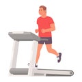 Man in sportswear runs on a treadmill on a white background. Cardio workout. Vector illustration