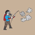 Man spraying insecticide cartoon drawing