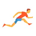 Man Sprinting On Short Distance, Male Sportsman Running The Track In Red Top And Blue Short In Racing Competition