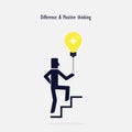 Man on Stairs going up and creative light bulb symbol. Royalty Free Stock Photo