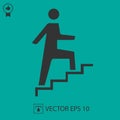 Man on stairs going up vector icon eps 10. Promotion symbol Royalty Free Stock Photo