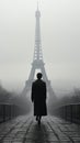 a man stand near eiffel tower cinematic shot