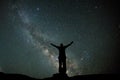 Man stand at night sky view with stars and milky way Royalty Free Stock Photo