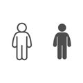 Man stand pose line and solid icon. Man in front pose arms down at the waist outline style pictogram on white background Royalty Free Stock Photo