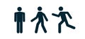 Man stand walk and run pictogram icon. Man pedestrian sign people and road traffic vector silhouette