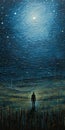 Man Standing Against Night Sky: A Stunningly Detailed Prairiecore Painting