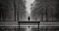 Man is standing alone on bench in park. He appears to be looking at something or someone else nearby, possibly another person Royalty Free Stock Photo