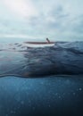 Man standing alone in his boat in the middle of the ocean. Royalty Free Stock Photo