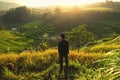 a man standing alone when morning come in the Selotapak village,Mojokerto 2020 Indonesia