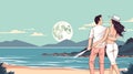 A Man Standing On A Beach Looking At The Moon - honeymoon advertising banner Royalty Free Stock Photo