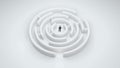 Man standing in the center of maze and thinking. Labyrinth business concept