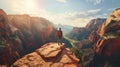 man standing on the cliff with beautiful scenery of nature background.