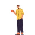 Man standing with cup of coffee. Vector flat image