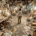 Artist Alone in Chaotic Creative Studio Royalty Free Stock Photo