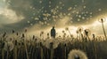 Man Standing in Field of Dandelions Royalty Free Stock Photo