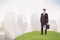 Man standing in front of city landscape