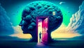 Man standing in front of doorway with tree in the shape of head. Generative AI Royalty Free Stock Photo