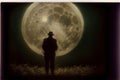 A Man Standing In Front Of A Full Moon. Generative AI Royalty Free Stock Photo
