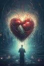 A man standing in front of a heart shaped object, AI Royalty Free Stock Photo